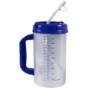 Vakly Hospital Carafe Insulated Double-Walled Water Tracking Thermos – 32 oz capacity Hot and Cold Refillable Water Bottle – With Flexible Straw and Pouring/Sipping Spout (1)