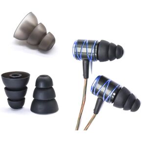Triple Flange Ear Tips Replacement Eartips Earbuds Gel Cushion for in-Ear Headphones, Fit Most Sony Senso TOZO JBL Earbuds with 3.8mm Connect Hole, Noise Isolation, S/M/L Size 9 Pairs, Black