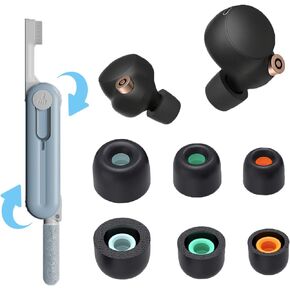 [3 Pairs] Replacement Eartips Earbuds Tips with Mesh Filter for Sony WF-1000XM5 & WF-1000XM4 Earbuds with Cleaning kit, 5 in 1 Storable Cleaning Pen & Noise-reducing Memory Foam Ear Tips(Black)