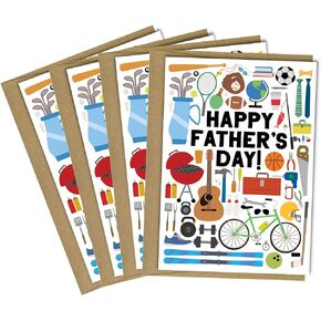 Tiny Expressions - Father's Day Cards for Dads, Grandpas, Uncles and Friends with Envelopes | 4 Pack | Full Color Inside and Outside (4 Father's Day Cards)
