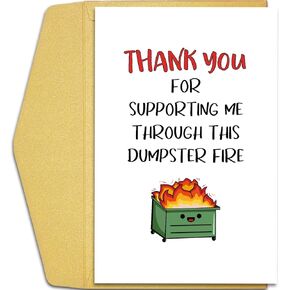 Qiliji Funny Thank You Card for Men Women, Appreciation Card for Coworker Boss Teacher Friend Doctor, Thank You For Supporting Me Through This Dumpster Fire