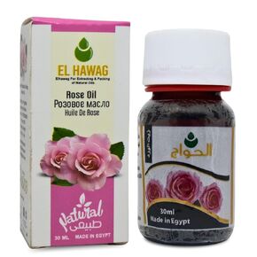 Rose Oil Elhawag Cold Pressed Premium Natural Pure Undiluted Fresh Original For The Body And Hair Non Gmo Kosher Halal For Men & Women (1 Pack = 1.01 oz / 30 ml) زيت الورد الحواج حلال