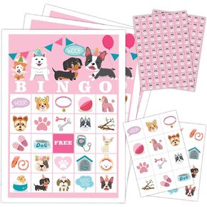 بطاقات لعبة Puppy Dog Party Bingo (24 لاعبًا)، بطاقة Bingo ذات طابع حيواني لصديق العائلة والكبار، مجموعة كبيرة من مستلزمات تزيين حفلات العطلات وحفلات الكلاب -004