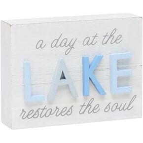 "A Day at the Lake Restores the Soul 3D Block Sign - Rustic Home Decor - Lake House Decor - Great Gift for Lake Lovers