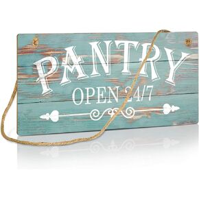 Putuo Decor Blue Pantry Sign, Farmhouse Kitchen Wall Sign for Home, Restaurant, laundry, Coffee Shop, 10x5 Inches Hanging Plaque Sign - Pantry Open 24/7