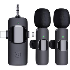 Wireless Microphone for iPhone, Android, Camera, iPad, USB C Microphone, 3 in 1 Dual Professional Wireless Lavalier Mini Microphone, Plug-Play Wireless Mic for Video Recording,YouTube,TikTok