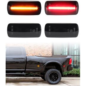 Smoked Lens LED Side Marker Lights for 2010-2017 Dodge Ram 2500 3500 Double Wheel Fender, Amber ＆ Red Front Rear Side Marker Lamp, Pack of 4