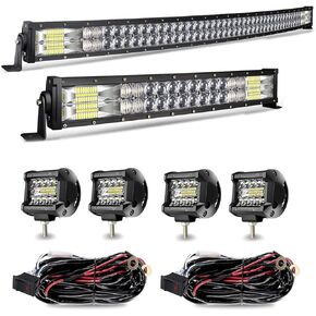 LED Light Bar 50 Inch +22 Inch Curved Led Bar Off Road Light W/ 4pcs 4In 60W LED Pods Fog Lights with Wiring Harness Kit for Jeep Trucks Polaris ATV UTV Boat Light Bars