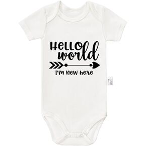 Hello I'm New Here Cute Newborn Announcement Outfit, Boy Girl Newborn Cotton Romper Short Sleeve Outfits 0-24 Months
