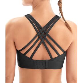 IUGA Womens Sports Bras High Impact Sports Bras for Women Strappy Padded Sports Bra Crisscross Back Yoga Bras Black