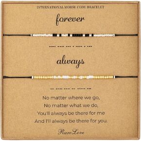 RareLove 2PCS Forever Always Pinky Promise سوار Morse Code مطرز سوار الأزواج أساور له ولها، أساور مطابقة لصداقة الأزواج، حبات صغيرة من بذور المهر الذهبية السوداء in Kuwait
