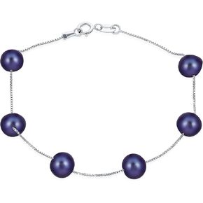 Bridal Tin Cup Pink Black White Freshwater Cultured 7MM Pearl Genuine Gemstone Green Jade Chain Station Pearls Bracelet For Women Wedding Yellow Gold Plated .925 Sterling Silver 7, 7.5, 8 Inch