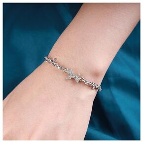 Bohemian Crystal Bow Bracelet Silver Paved Cz Chain Bracelet Crystal Butterfly Bracelet Bowknot Chain Bracelet Jewelry for Women and Girls Gifts