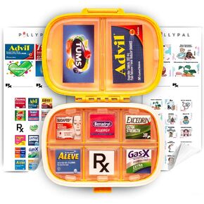 V2 Portable Travel Pill Organizer Holder with Stickers - 8 Slot Durable Compact Case to Organize Meds, Pills, Medicine, Prescriptions, Health Vitamins, Jewelry, Travel Essentials - Blue in Saudi Arabia