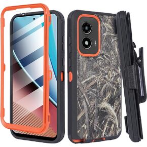 Compatible for Motorola Moto G Stylus 5G 2024 Holster Phone Case with Built-in Screen Protector Swivel Belt Clip Full Body Protection Shockproof Kickstand Cover (Camo)