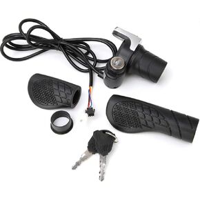 Astibym Electric Bike Throttle, Display Remaining Power 36V Wear Resistant 1.6 m Cable Bike Handlebar Throttle with Key Lock for 22-22.8 Mm Handlebar