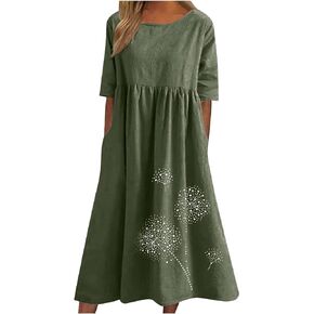 Tshirt Dress for Women 2024 Casual Plus Size Summer Midi Dress Boho Floral Print Loose Flowy Long Dresses with Pockets