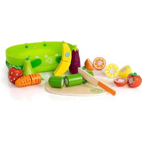 Fat Brain Toys Pretendables Fruit & Veggie Basket Set - Pretendables Fruit & Veggie Basket - New Imaginative Play for Ages 3 to 7