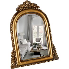 Gold Ornate Baroque Mirror Hanging Mirror Arched Makeup Mirror Antique Mirror with Resin Frame 15.2X11.6 inch