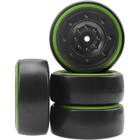 4Pack ShareGoo Hard Plastic 1/10 RC Drift Car Tires & Wheel Rims 12mm Hex Compatible with Traxxas 4Tec 2.0 HSP Tamiya TT01 TT02 Kyosho RC 1/10 On-Road Drift Drifting RC Car (Blue)