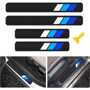 4 Pack Tri-Color 3 Color Carbon Fiber Door Sill Protector Welcome Pedal Front Rear Door Guards Step Protector Compatible for Toyota Tacoma 4Runner Tundra Rav4 Highlander TRD. (White Blue-A)