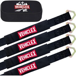Vehiclex Reinforced Axle Tie Down Straps 2 x 38 Inch, 4 PCS Kit – Carbon Steel D Rings, Heavy-Duty Straps with Extra Protection Sleeve Black
