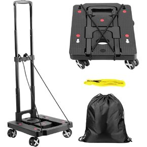 شاحنة يدوية قابلة للطي، عربة أمتعة محمولة بسعة تحميل 110 رطل مع 4 عجلات، وحبال بنجي وحقيبة، شاحنة يدوية قابلة للطي أداة بناء صلبة لنقل الأمتعة والسفر والتسوق in Kuwait