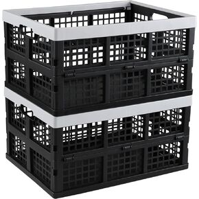 2-Pack 34 L Plastic Collapsible Storage Crate, Stacking Folding Crates