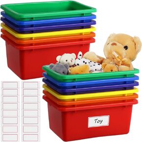 12 Pcs Plastic Cubby Bins with Labels, Plastic Storage Bins and 36 Self-Adhesive Labels, Office Storage Container Assorted Color, Stacking Home Organizer Bin, Classroom Toy Organizing Box