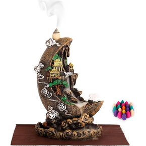 Moon Backflow Incense Holder,Hand-Made Incense Fountain Burner-Waterfall Incense Burner, Backflow Incense Burner for Aromatherapy Ornament Home Decor