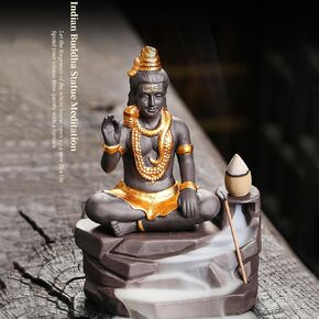 Lord Shiva Statue Backflow Incense Burner Smoke Adiyogi Shiva Statue Incense Waterfall Holder Incense Folder Incense Cones Gift Purpose Decoration Items for Home Office Hindu God Meditation Yoga Time