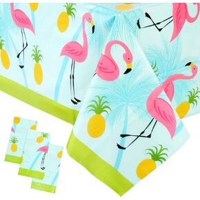 Juvale 3-Pack Flamingo Tablecloth for Pineapple Birthday Decorations, Plastic Table Cover for Tropical Hawaiian and Flamingo Party Supplies, Summer Pool Party (54x108 Inches)