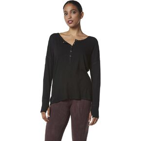 Andrew Marc Women's Long Sleeve Ribbed Vented Henley
