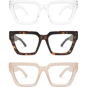 AMOMOMA Retro Reading Glasses for Women, Trendy Stylish Square Blue Light Blocking Readers AM6107