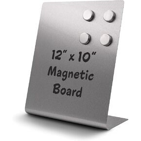 Large Magnetic Bulletin Board for Tabletops – Dry Erase Memo Board with Stand – Metal Easel for Magnet Display – 12x10 Inches + 4 Magnets