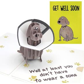 Funny Pop Up Get Well Soon Card, Humorous 3D Speedy Surgery Recovery Card for Friends Patient, Lovely Sympathy Cards for Men Women, At Least You Don't Have to Wear A Cone, Pug Cone Card