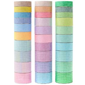 Basic Washi Tape Set 30 Rolls Solid Colors Grid Decorative Tapes Pack for Journals, Planners, Scrapbooking, Gift Wrapping, DIY Crafts (Solid Colors & Grid)