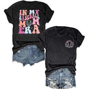 Baseball Mama Tshirts Women Baseball Mom Tee Shirts Game Day Casual Short Sleeve Tee Top Front and Back Print