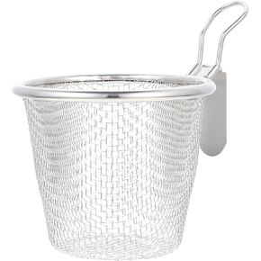 DOITOOL Stainless Steel Deep Fry Basket with Handle, Round Wire Mesh Fryer Basket French Chip Frying Serving Basket Deep Fryer Strainer for Frying (17.5X11 X9.5cm)
