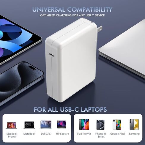 شاحن Mac Book Pro بقدرة 118 واط، محول طاقة شاحن سريع مع كابل شحن USB C إلى C بطول 6.6 قدم، شاحن MacBook Pro 14(2023) متوافق مع MacBook Air وMacBook Pro 13 14 15 16 بوصة، iPad Pro، جميع أجهزة USB C in Kuwait