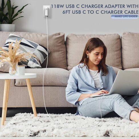 شاحن Mac Book Pro بقدرة 118 واط، محول طاقة شاحن سريع مع كابل شحن USB C إلى C بطول 6.6 قدم، شاحن MacBook Pro 14(2023) متوافق مع MacBook Air وMacBook Pro 13 14 15 16 بوصة، iPad Pro، جميع أجهزة USB C in Kuwait