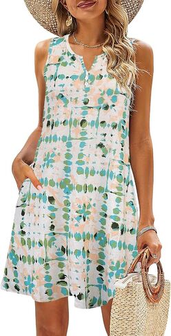 SimpleFun Summer Dresses for Women 2024 Beach Vacation Button up V Neck Sleeveless Sundresses Casual Boho Dress with Pockets in Saudi Arabia