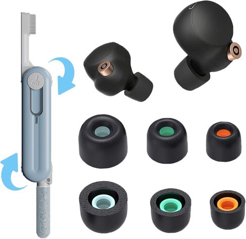 [3 Pairs] Replacement Eartips Earbuds Tips with Mesh Filter for Sony WF-1000XM5 & WF-1000XM4 Earbuds with Cleaning kit, 5 in 1 Storable Cleaning Pen & Noise-reducing Memory Foam Ear Tips(Black) in Saudi Arabia