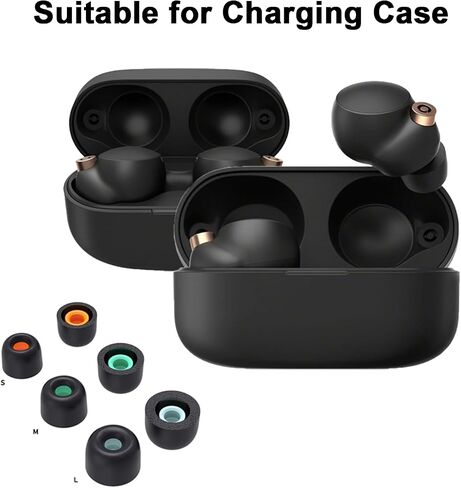 [3 Pairs] Replacement Eartips Earbuds Tips with Mesh Filter for Sony WF-1000XM5 & WF-1000XM4 Earbuds with Cleaning kit, 5 in 1 Storable Cleaning Pen & Noise-reducing Memory Foam Ear Tips(Black) in Saudi Arabia