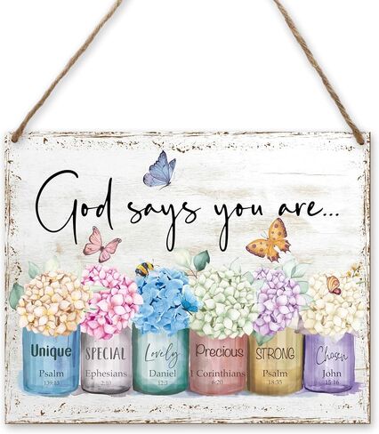 Christian Gift for Women Girls, Inspirational Quotes Bible Verse Bedroom Flowers Pictures Wall Art Hanging Decor，God Says You Are Wood Wall Art (A16) in Saudi Arabia