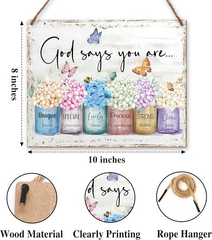 Christian Gift for Women Girls, Inspirational Quotes Bible Verse Bedroom Flowers Pictures Wall Art Hanging Decor，God Says You Are Wood Wall Art (A16) in Saudi Arabia