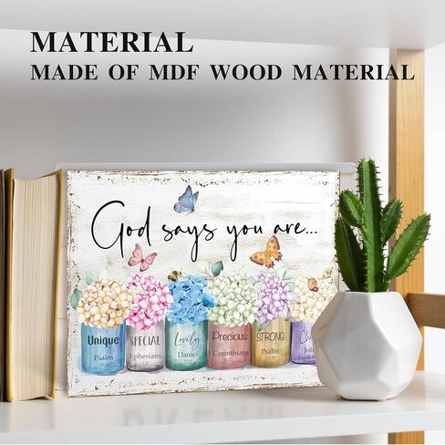 Christian Gift for Women Girls, Inspirational Quotes Bible Verse Bedroom Flowers Pictures Wall Art Hanging Decor，God Says You Are Wood Wall Art (A16) in Saudi Arabia