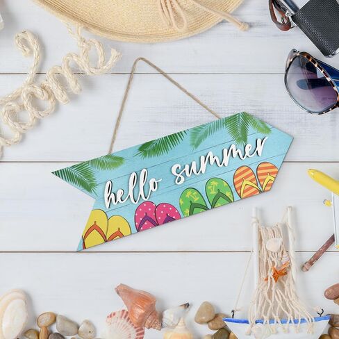 إنشاء زينة الصيف للمنزل 3D محكم مرحبا الصيف علامة علامة الباب الأمامي ديكور الشرفة الديكور عباد الشمس جولة خشبية معلقة علامة للمنزل حديقة ساحة المزرعة (عباد الشمس) in Kuwait