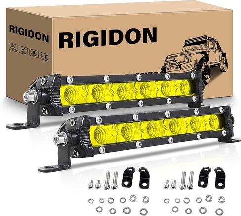 RIGIDON 2PCS 30W Amber LED Light Bar 7Inch Slim Flood Light Bar Single Row Waterproof LED Work Light Driving Boat Road Lights for ATV UTV Truck in Saudi Arabia