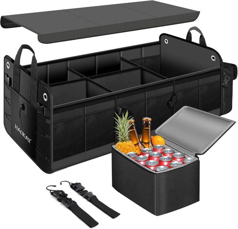 Heavy Duty Large Car Trunk Orgnaizer, SUV Trunk Organizer, Car Storage Organizer with Removable Insulated Leakproof Cooler Bag， Collapsible Car Organizer Foldable Cover in Saudi Arabia